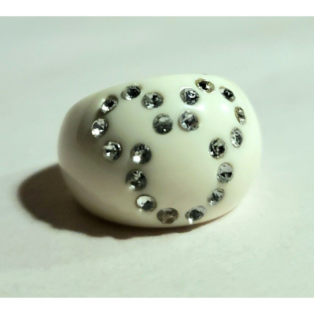 Vintage Mickey Mouse Head Ring White Lucite Clear Rhinestones Sz 5.5 Disney Park